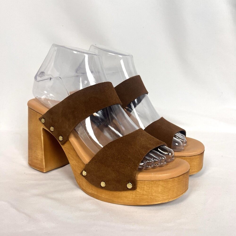 Ilaria Sartori Wooden Platform Suede Sandal Women's Size 38 US 7.5 Made In Italy
